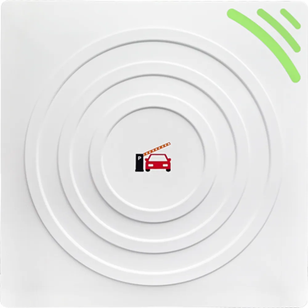 445 mm long-range UHF RFID reader with 12 dBi antenna, front view with vehicle icon