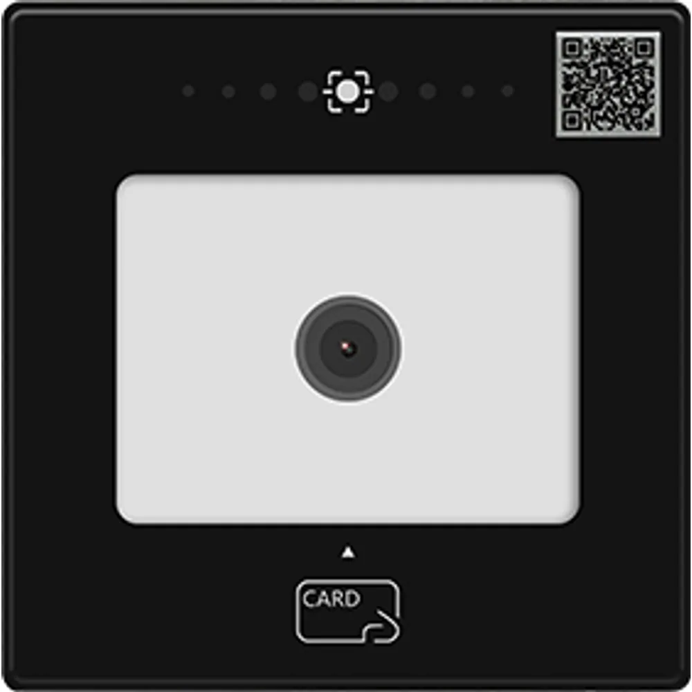 QC-190 86-box glass-panel QR code and NFC reader, front view with scan window and LED row