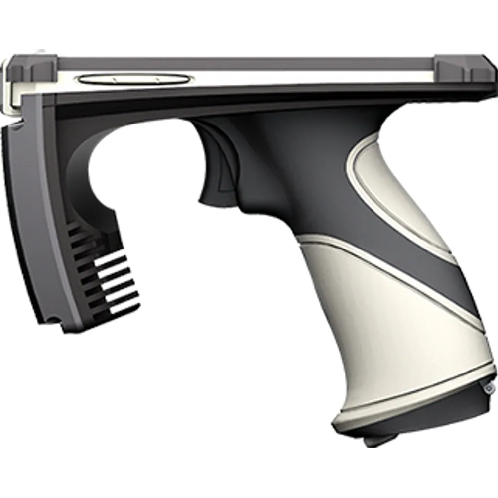 Pistol-grip handle with front UHF RFID antenna housing for the Android handheld terminal, side view