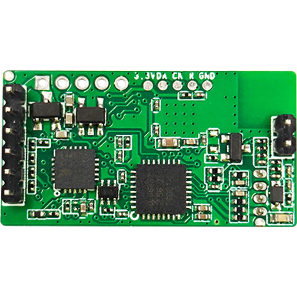 Top view of BLE 5.1 multi-technology RFID module with 6-pin header and 2-pin fixing header