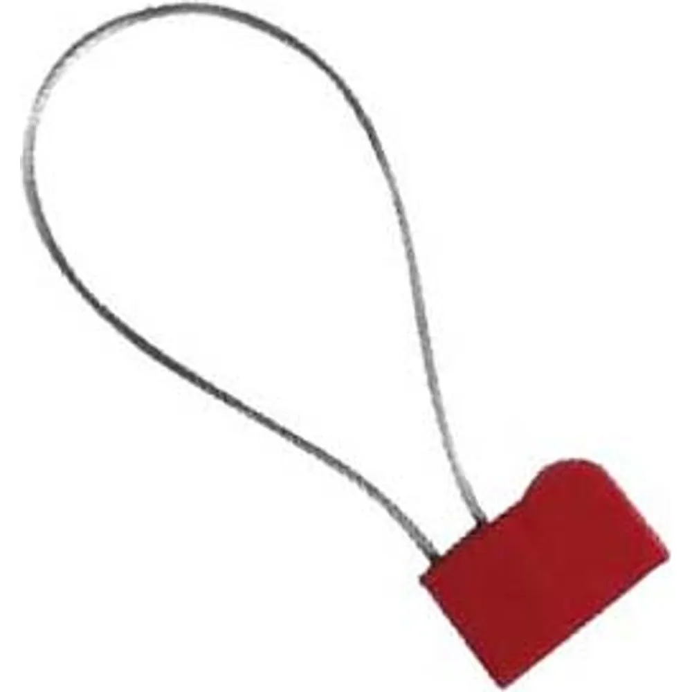 Compact red UHF RFID cable seal with looped steel wire locked into the ABS head