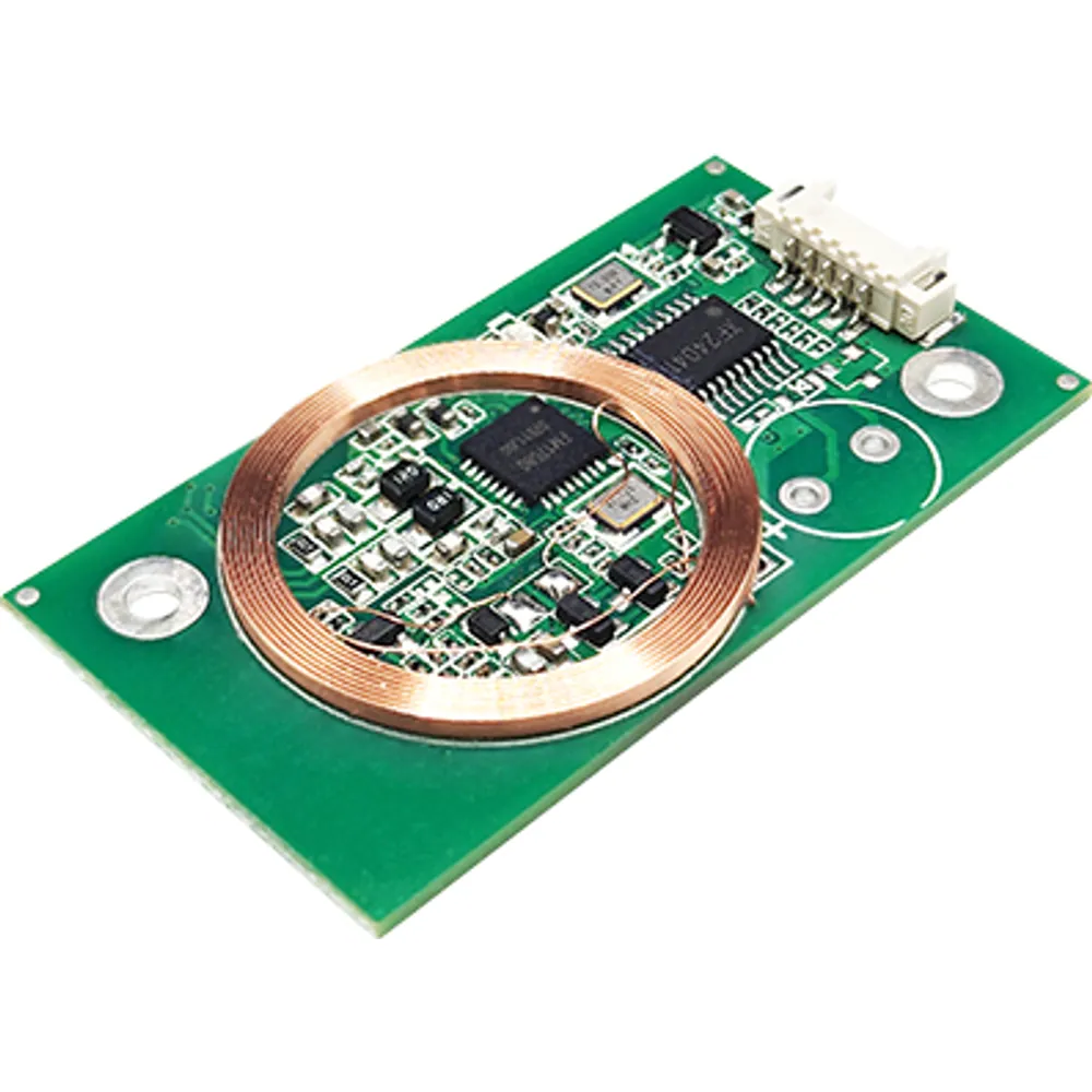 47 × 26 mm dual-frequency reader module with round wound coil antenna and 5-pin connector