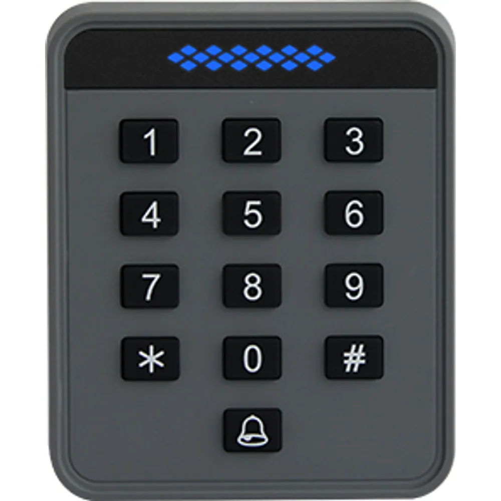 SK-170 economy RFID access control keypad in grey plastic shell, front view with mechanical keys
