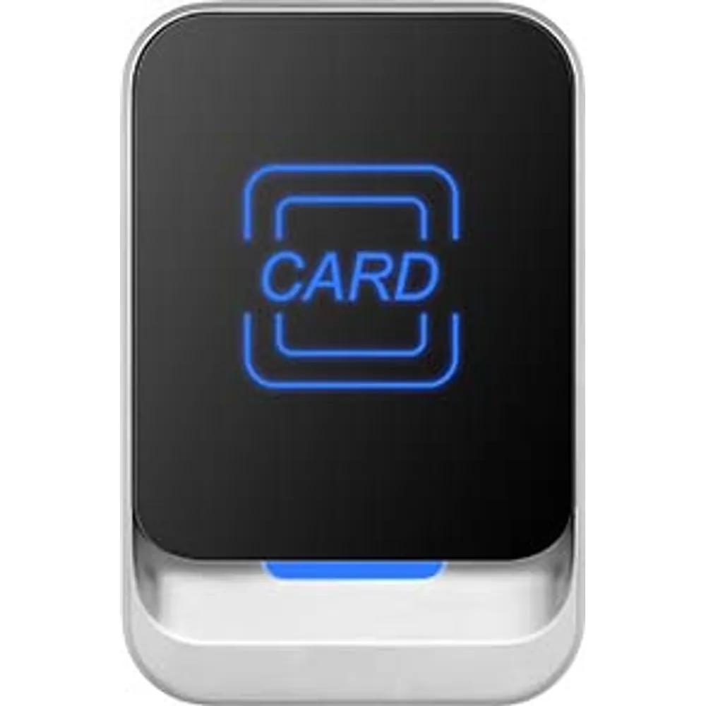 CR-120 metal Wiegand card reader, front view with lit card symbol