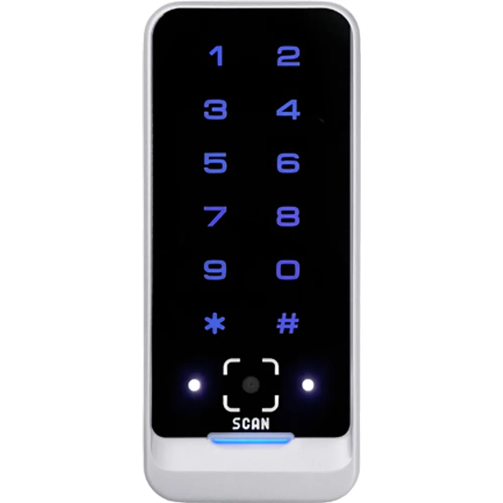 QC-120 mullion QR code and card reader with touch keypad, front view