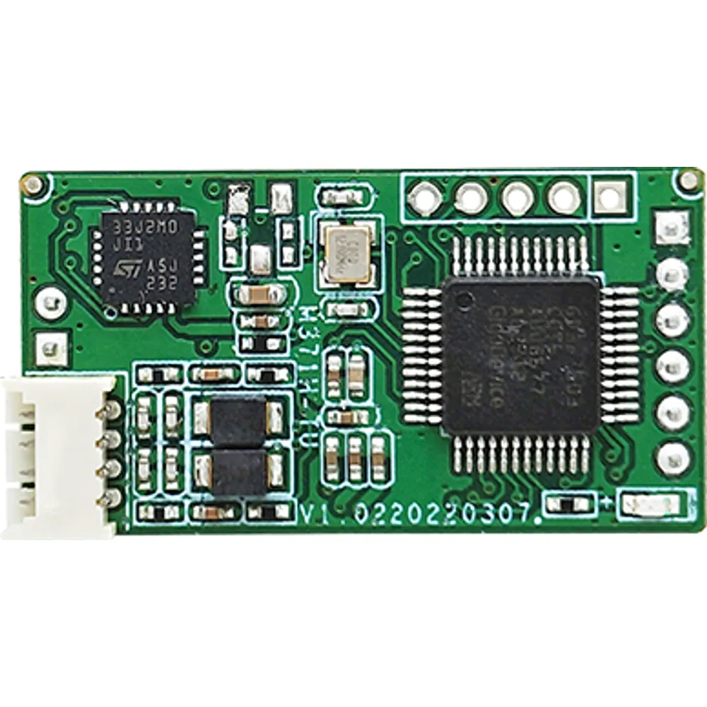 Top view of 30 × 16 mm dual-frequency multi-technology RFID module with white antenna connector