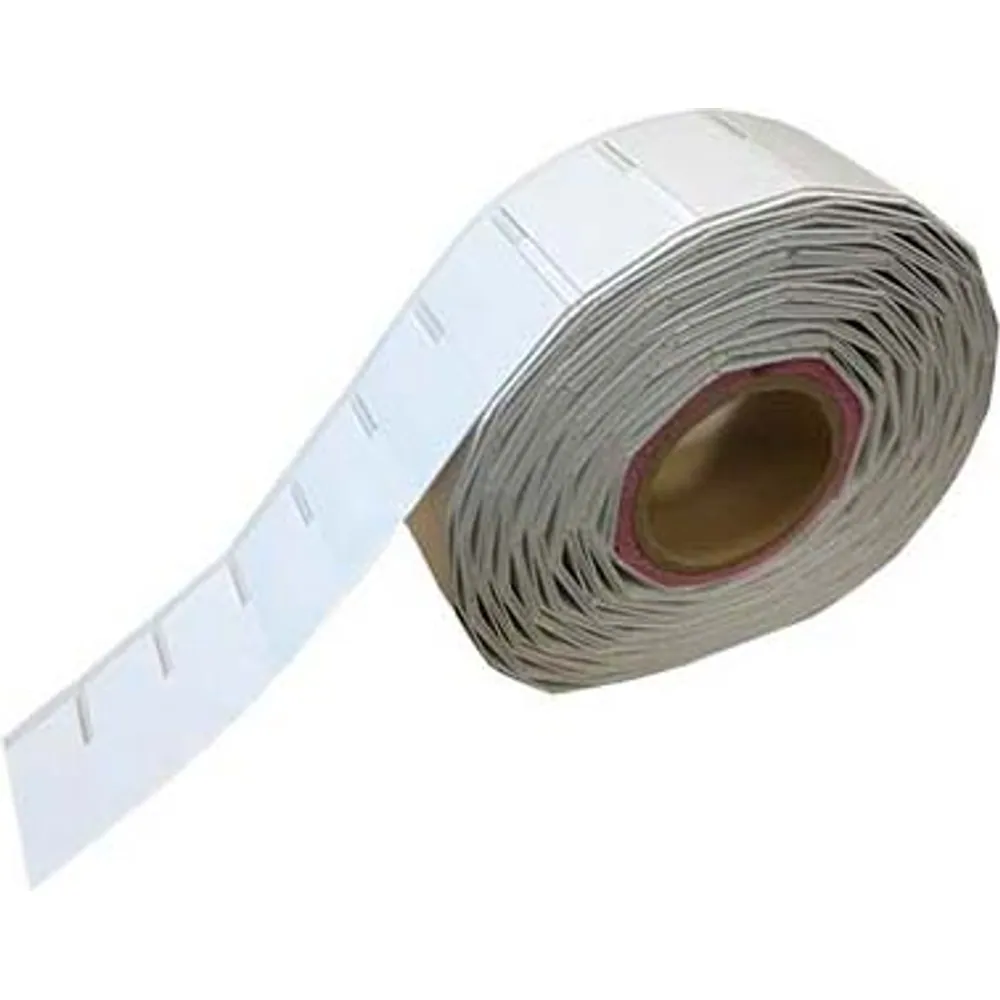 Roll of white flexible on-metal UHF RFID labels, 65 × 35 mm, with printable face