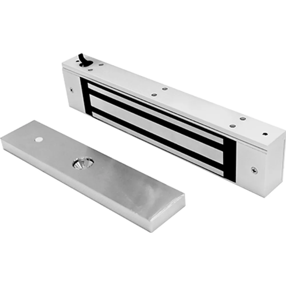 Waterproof 280 kg magnetic lock in silver aluminum housing with top cable exit and separate armature plate